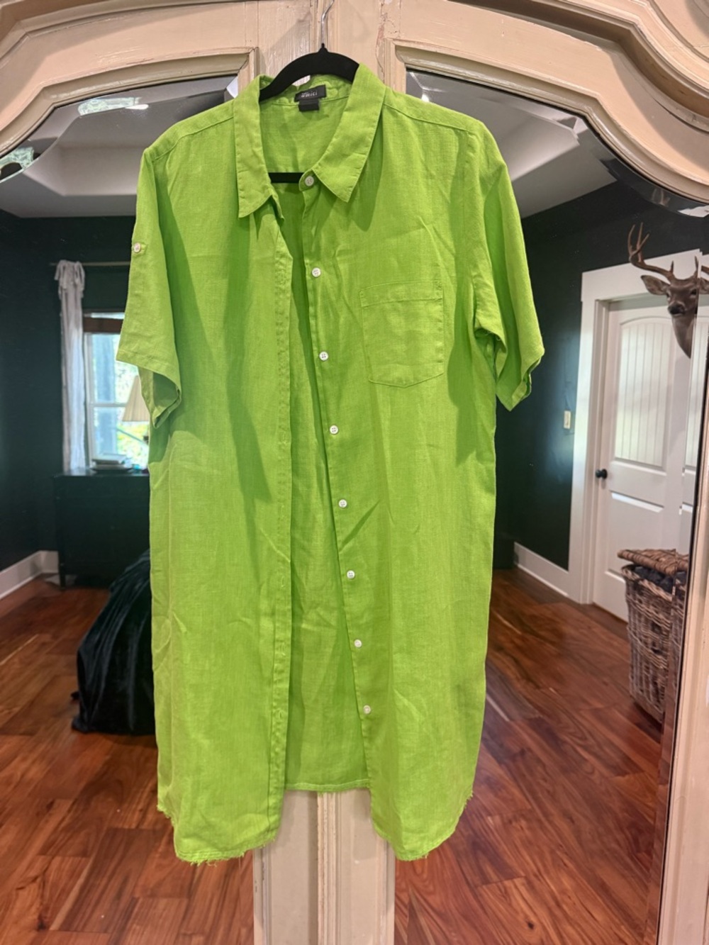 Women’s Lime Green Short-Sleeve Button-Up ShirtDress